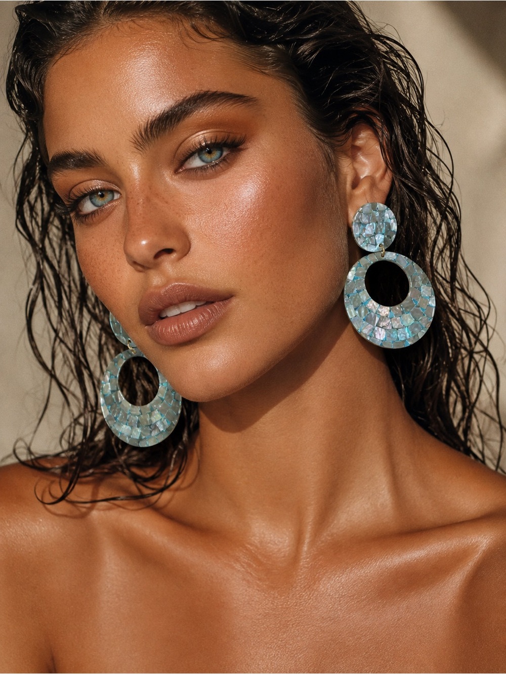 Blue Iridescent Hoop Drop Earrings - Women Jewelry